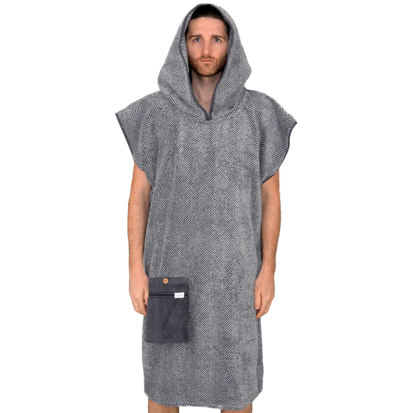 Badeponcho Fischgrätmuster aus Baumwolle
