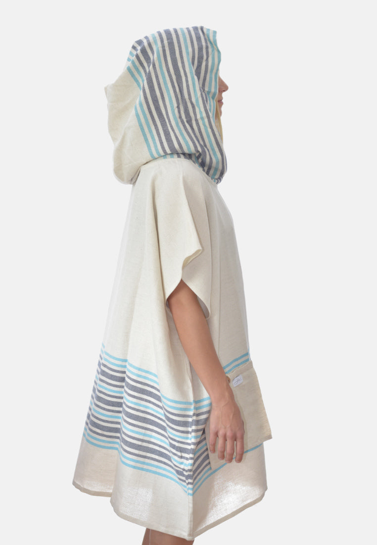 Badeponcho Natur mit Streifen aus Baumwolle