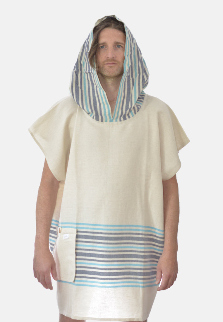 Badeponcho Natur mit Streifen aus Baumwolle