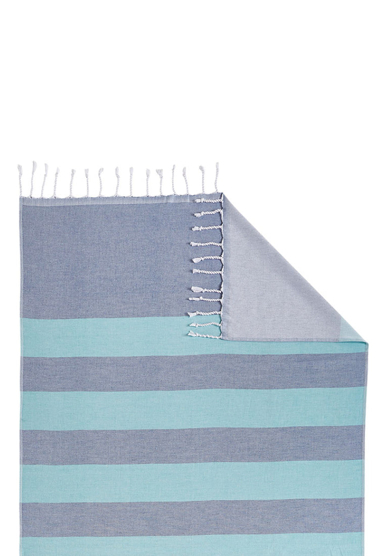 Strandtuch blau-türkis gestreift mit Tasche aus Baumwolle