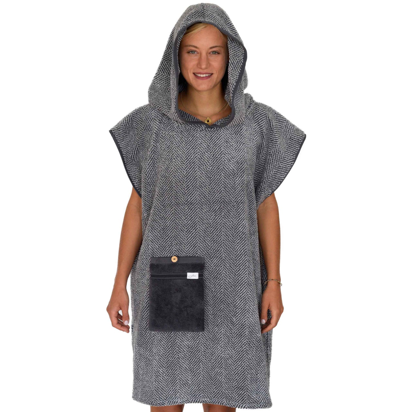 Badeponcho Fischgrätmuster aus Baumwolle