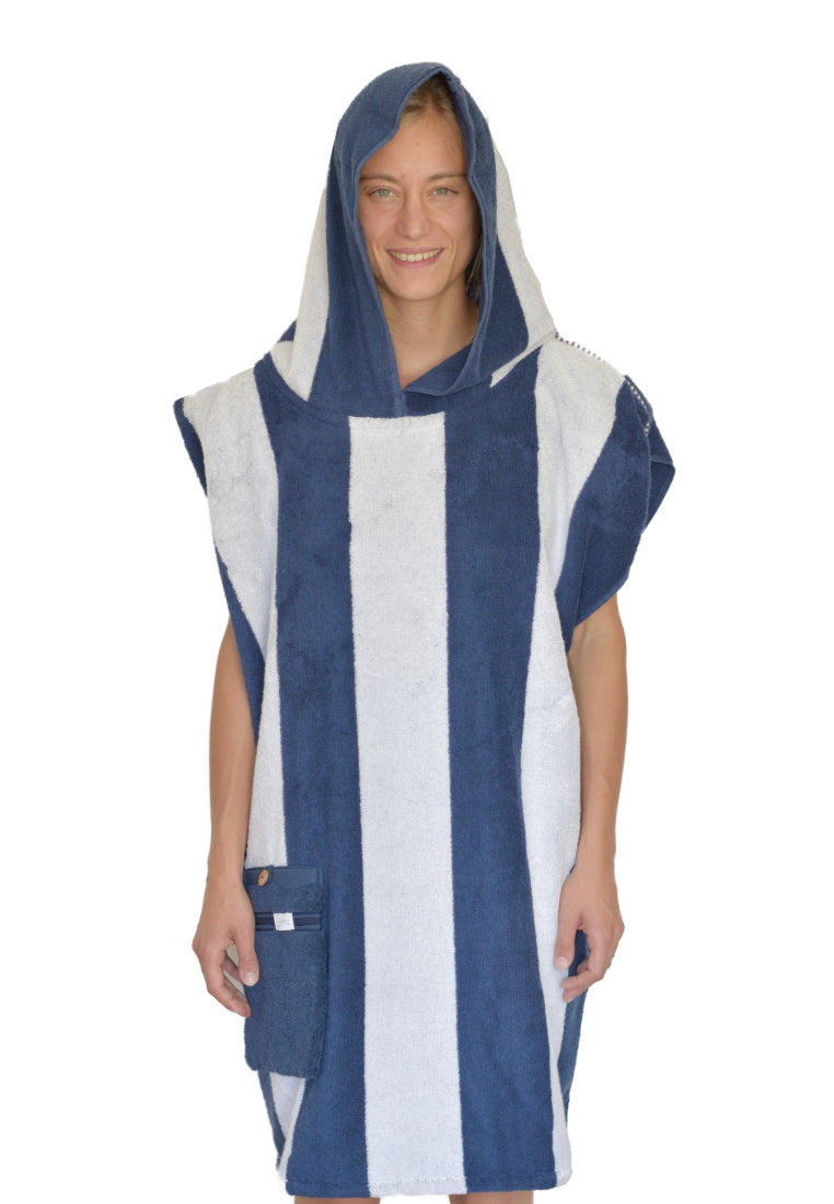 Badeponcho Frottee gestreift aus Baumwolle