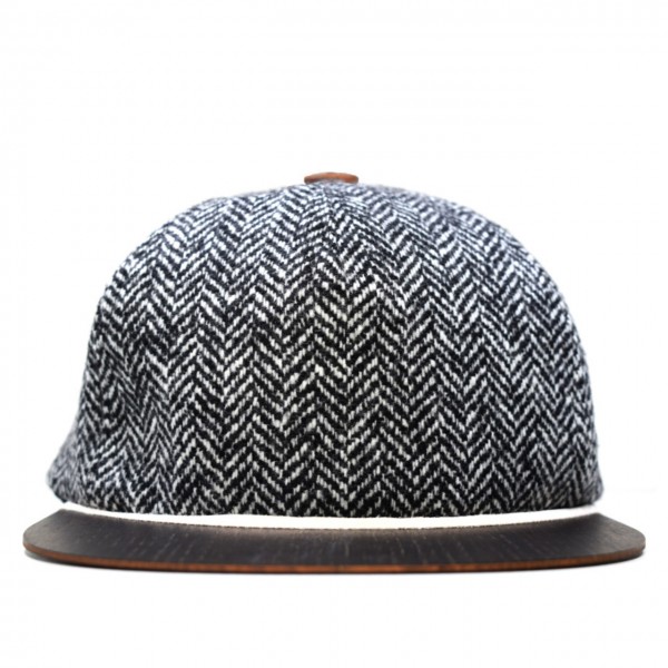 Tweed Cap mit Holzschirm schwarz-weiß | fair, bio & eco
