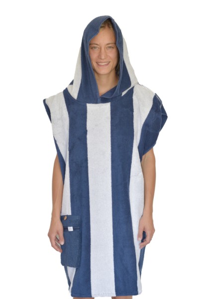 Badeponcho blau-weiß gestreift Frottier | fair & eco
