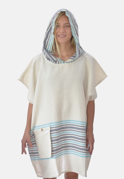 Badeponcho beige-blau | leicht, fair, bio & eco